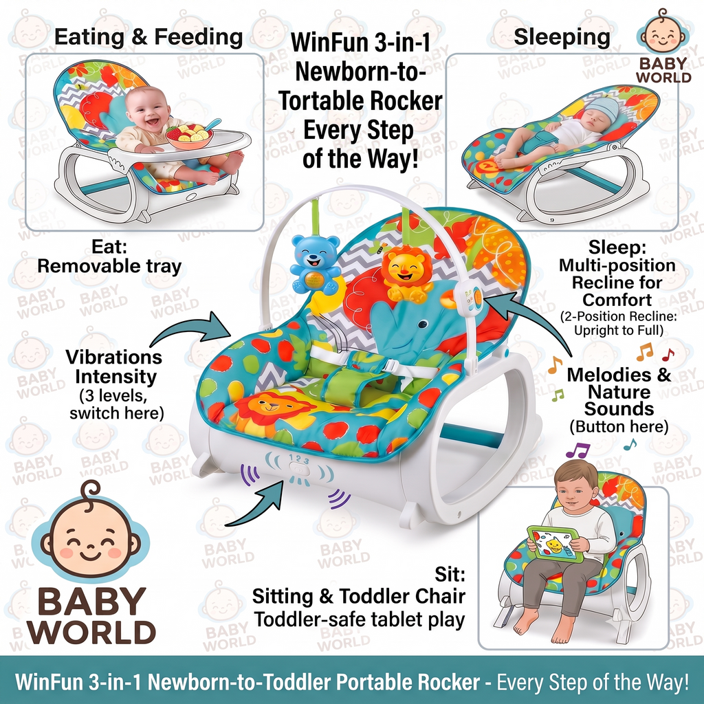 3-in-1 Baby Rocker Chair  Newborn to Toddler Feeding & Sleeping Seat