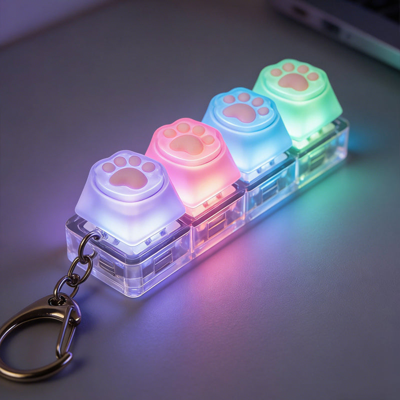 Cute Paw Fidget Clicker Keychain with LED Lights
