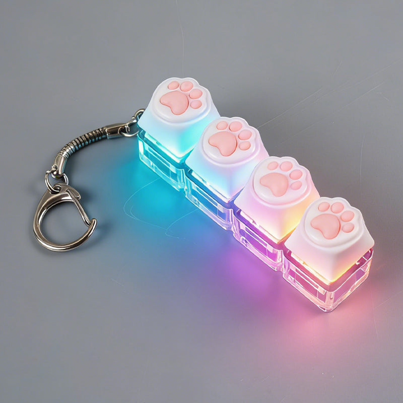 Cute Paw Fidget Clicker Keychain with LED Lights