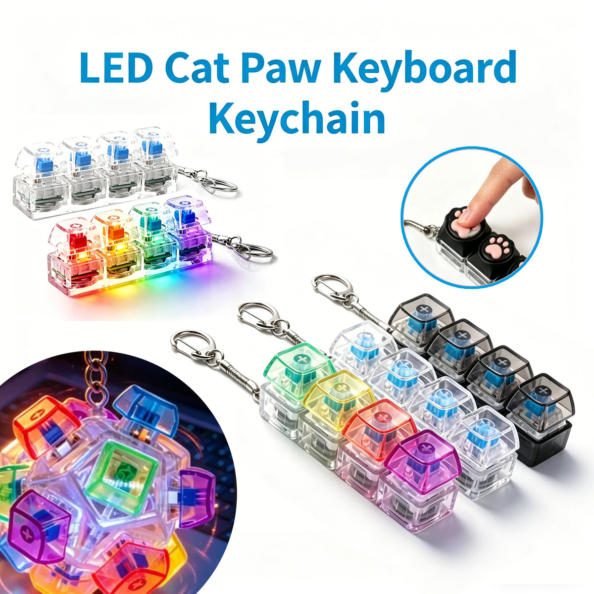 Cute Paw Fidget Clicker Keychain with LED Lights